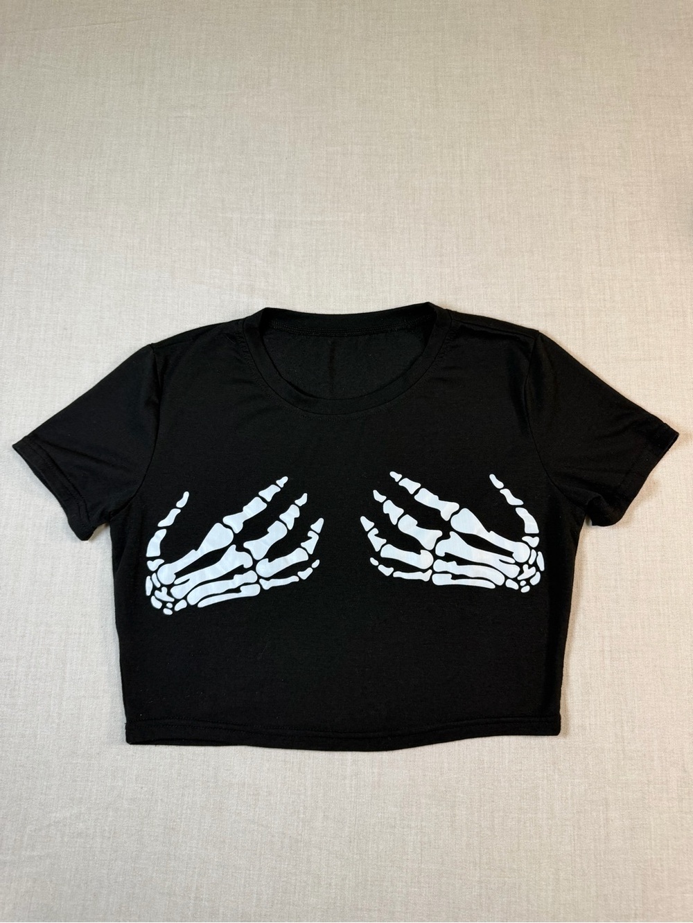 Black Skeleton Hands Crop Top Graphic Tee Goth Alt Y2K